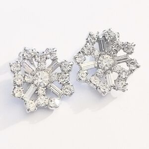 🤍 Vintage Estate Unsigned Clear Rhinestone Starburst Clip On Earrings